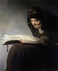 Rembrandt's Mother Reading (c. 1629) when she was 60 years old